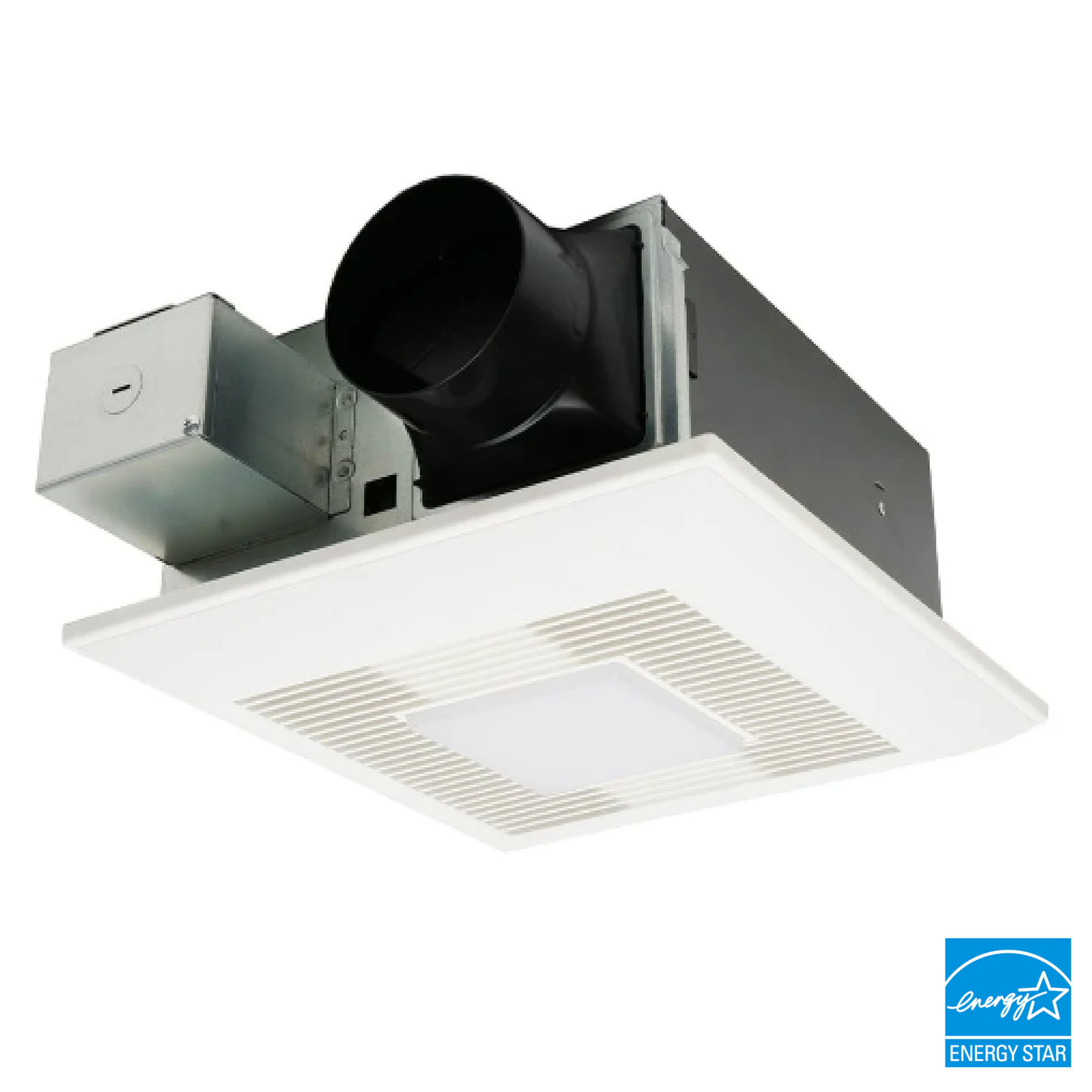 Panasonic WhisperFit DC bathroom exhaust fan with LED grille and low-profile housing