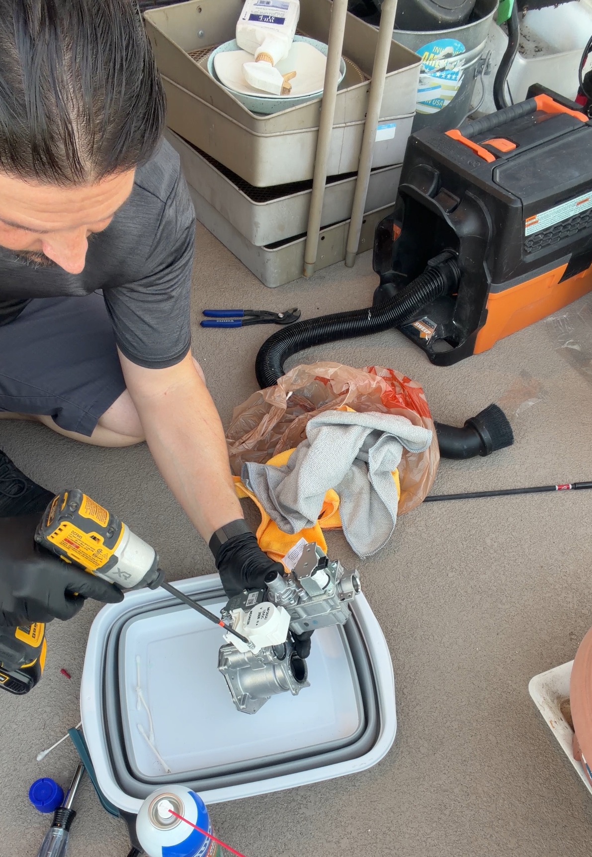 Dustin continuing disassembly of the Rinnai Venturi control assembly