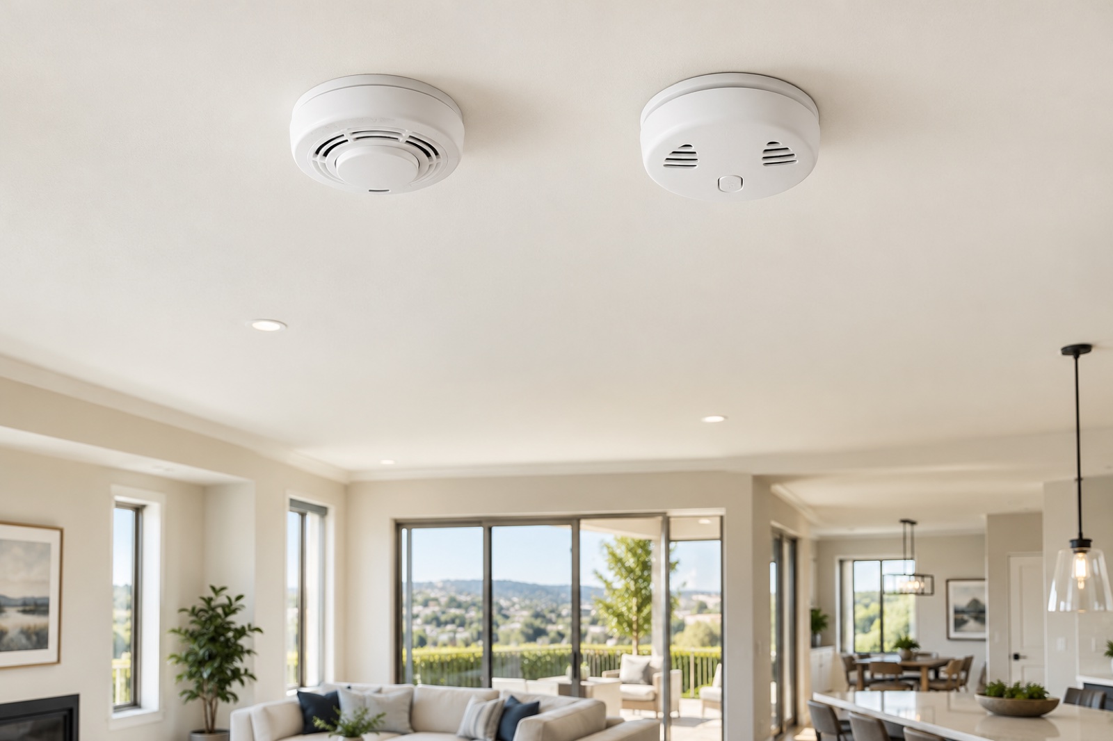 Smoke and carbon monoxide alarm installed on a ceiling